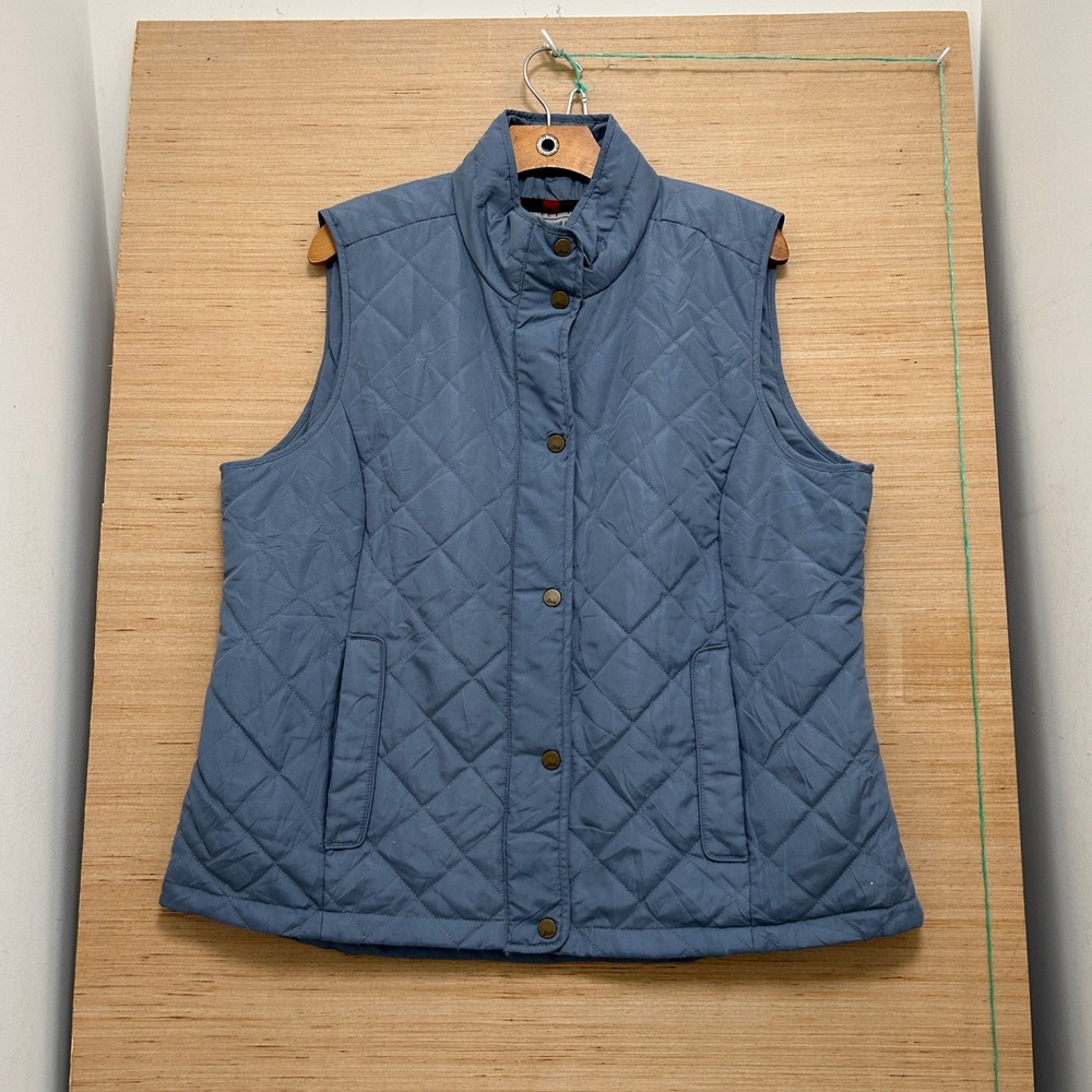 GH Bass Womens XL Blue Quilted Snap Front Mock Neck Lightweight Puffer Vest 5968